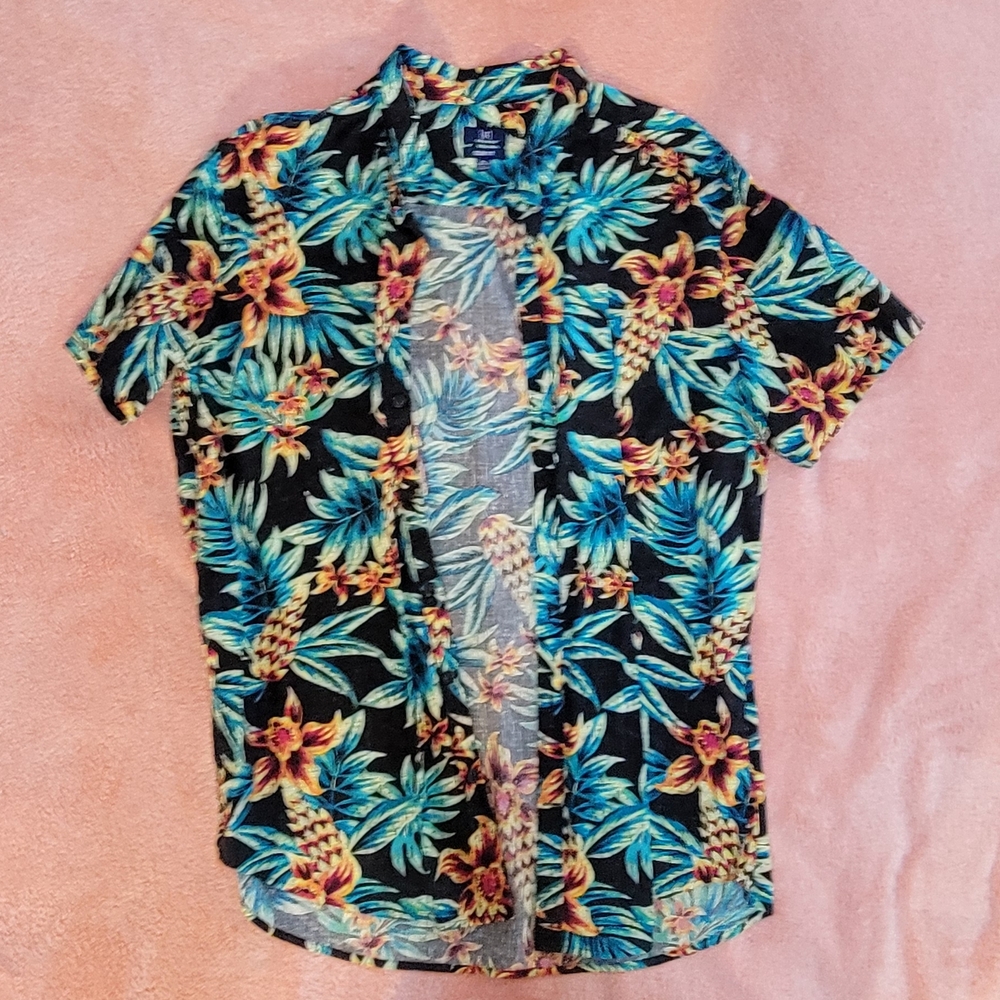 George Men's Black Floral Button Down Shirt